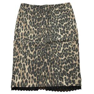 Vintage 90s Tracy Reese Wool Pencil Skirt Leopard Print Lace Hem